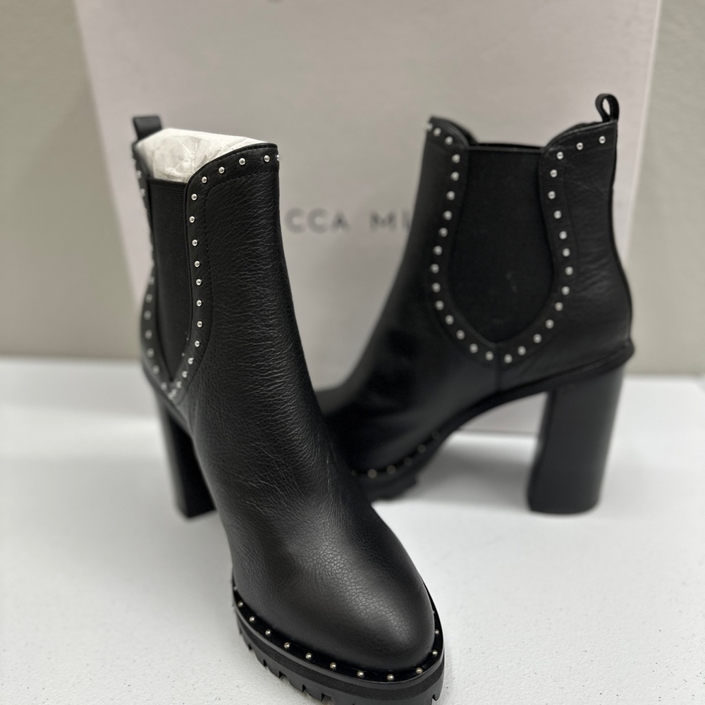 Rebecca Minkoff Black Leather Studded Chelsea Ankle Booties - Picture 9 of 9